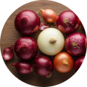 Variety of onions in circular arrangement
